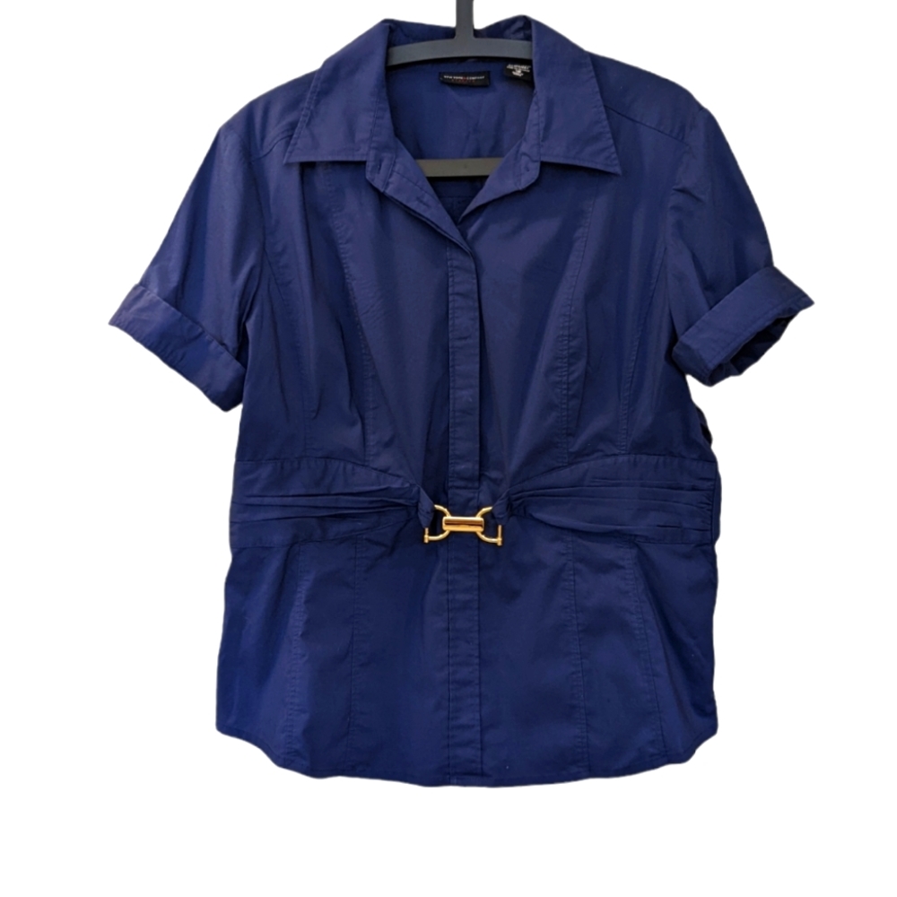 New York and Company blue dress shirt Womens size 16 Short Sleeves Collar